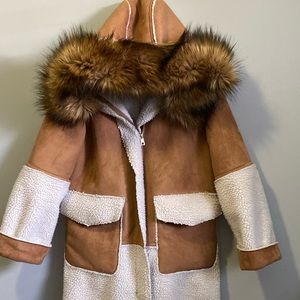 ZARA Roomy Coat Faux Shearling With Hood